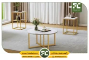 ست میز عسلی و جلو مبلی پایه استیل با صفحه سنگی